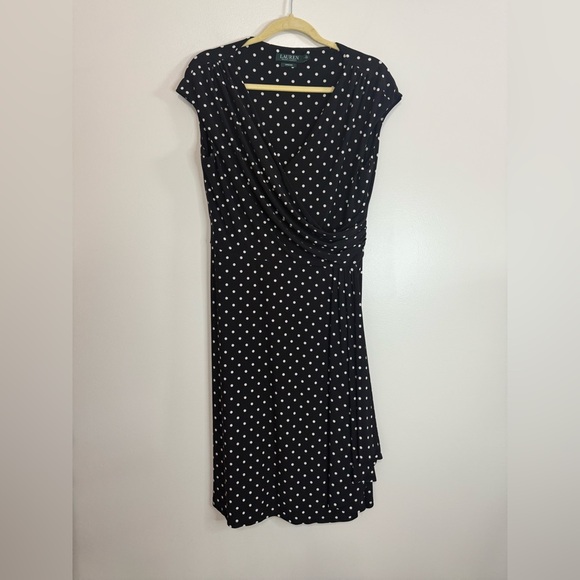 Ralph Lauren Dresses & Skirts - Ralph Lauren Elegant Black Polka Dot Faux Wrap Style Dress in size 14